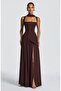 Imported Atlas Fabric Back Detail Maxi Dress Brown - 4