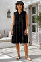 Black Shirt Collar Sleeveless Buttoned Skirt Ruffle Casual Muslin Woven Dress 105 65