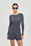Soft Rib Boat Neck Blouse Smoked