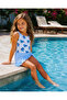 Girl's Pareo Pink Swimsuit Bow Patterned Beach and Pool Swimsuit Set