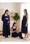 New Season Navy Blue Special Lace Detailed Straps 100% Cotton Breastfeeding Feature Design Maternity Dressing Gown Pajama Set Nightgown Set - 4