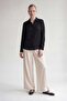 Black Textured Sleeve and Collar Detail Shirt - 2