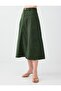 Khaki Zippered Cotton Linen Midi Skirt - 4