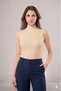 Women's Basic 3-Piece Women's Sleeveless Turtleneck Cotton T-Shirt Set (Black-Tan-White) - 3