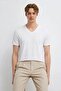 Men's Casual Comfortable White V-Neck T-Shirt - 2