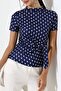 Women's Micro Digital Polka Dot Blouse with Tie Detail - 7