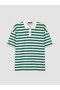 Yellow Polo Collar Striped Combed Cotton Men's T-Shirt - 4