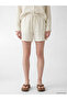 Xside Beige Elastic Waist Striped Women's Muslin Shorts - 2