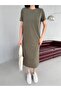 Women's Crew Neck Short Sleeve Side Slit Midi Dress - 2