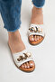 Genuine Leather Women's Crema Buckle Slippers Ecru Simple - 5