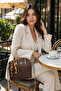 Brown Women's Shoulder and Hand Bag with Stylish Scarf Detail and Adjustable Strap for Daily Use - 3