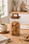 1100 ml Square Line Glass Jar with Wooden Lid and Handle Storage Container - 4