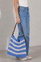 Women's Striped Knitwear Shoulder Bag Stylish Daily Steel Knit Bag 1814 Blue-Ecru - 3