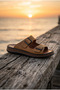 Genuine Leather Unisex Orthopedic Soft Sole Comfort Summer Casual Slippers Tan Double Slippers with Buckle - 5
