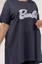 68509 Large Size Front Printed Ribbed Thin Modal T-Shirt - Black - 2
