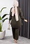 Front Placketed Crepe Suit Khaki - 4