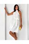 Women's Halter Neck Belted Layered Ruffle Flared Summer Mini Dress - 5
