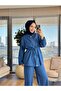 7498 denim front panel stitch detail lace-up set - blue - 2