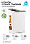 6 L Cat and Dog Food Storage Container with Lid, Bpa Free, Narrow Shape, White Gray