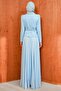 Baby Blue Stone Detailed Belted Evening Dress - 5