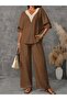 Women's Short Sleeve V Lace Collar Aerobin Blouse and Trousers Two-Piece Set