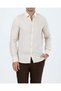 Italian Style Slim Fit Men's Stand Collar Linen Shirt Beige T20057-09
