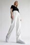White Women's High Waist Pleated Wide Leg Woven Fabric Trousers - 4