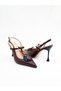 Women's Genuine Leather Heeled Shoes Claret Red - 3