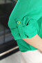 Women's Vibrant Aqua Green Turquoise Long Sleeve Folded Sleeve Shirt - - 5