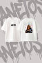 Sarkici Muzik Design Back Printed Cotton White Oversize T-Shirt