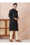 Mens Teal Green Self Design Jacquard Silk Kurta Set - 4