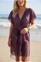 Women's Fringed Cotton Voile Plum Kimono - 4