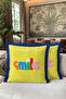 Smile Written Pop Art Retro Fringed Pillowcase - Color Block Yellow Navy Blue Tassel Throw Pillow Cover - 2