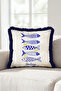Marin Sardines Sea Themed Fringed Pillowcase - Mediterranean White Navy Blue Tassel Throw Pillow Cover - 7