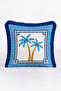 Palm Tree Mediterranean Blue Mosaic Fringed Pillowcase - Tropical Bohemian Navy Blue Tassel Throw Pillow Cover - 3