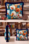 Exotic Orchid Flower Fringe Pillowcase - Botanical Boho Orange Navy Blue Tassel Throw Pillow Cover - 7