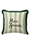 Mon Amour Striped Romantic Stylish Fringed Pillowcase - Love Themed Cream Black Tassel Throw Pillow Cover - 5