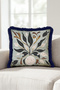 Botanical Floral Motif Fringed Pillowcase - Boho Sage Blue Navy Tassel Throw Pillow Cover - 4