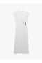 Bürümcük Fabric Textured Sleeveless Crew Neck Long Dress with Window Detail - 2