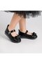 Girl's Black Patent Leather Bow Ballerina Flats - 2