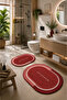 Non-Slip Based Washable 2-Piece Oval Red Bath Mat and Toilet Set – Modern Bathroom Rug