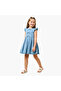 Round Neck Sleeveless A-line Denim Dress with Bow Detail - 2