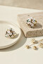 Yellow Tone Pink White Floral Stone Detailed Bijouterie Earrings - 6