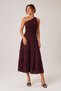 One-Shoulder Draped Blouse and Layered Long Skirt Set - Plum Color - 3
