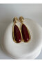 Gold Color Burgundy Dangle Earrings (8 cm) - 2