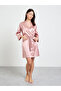 Pink Satin Robe With Tie-Belt - 2
