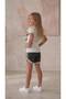 Black Bow Embroidered Shoulder Ruffle Detailed, Short Shorts Girls' Set - 4