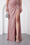 Women's Powder Strapless Collar Slit Long Sequin Evening Dress - 4
