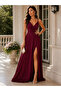 Davet Elegance-Women's Strappy Double-Breasted Collar Waist-Fitted Long Crepe Evening Dress