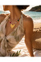 Women's Colorful Bead Detailed Large Heart Pendant Gold Necklace - 2